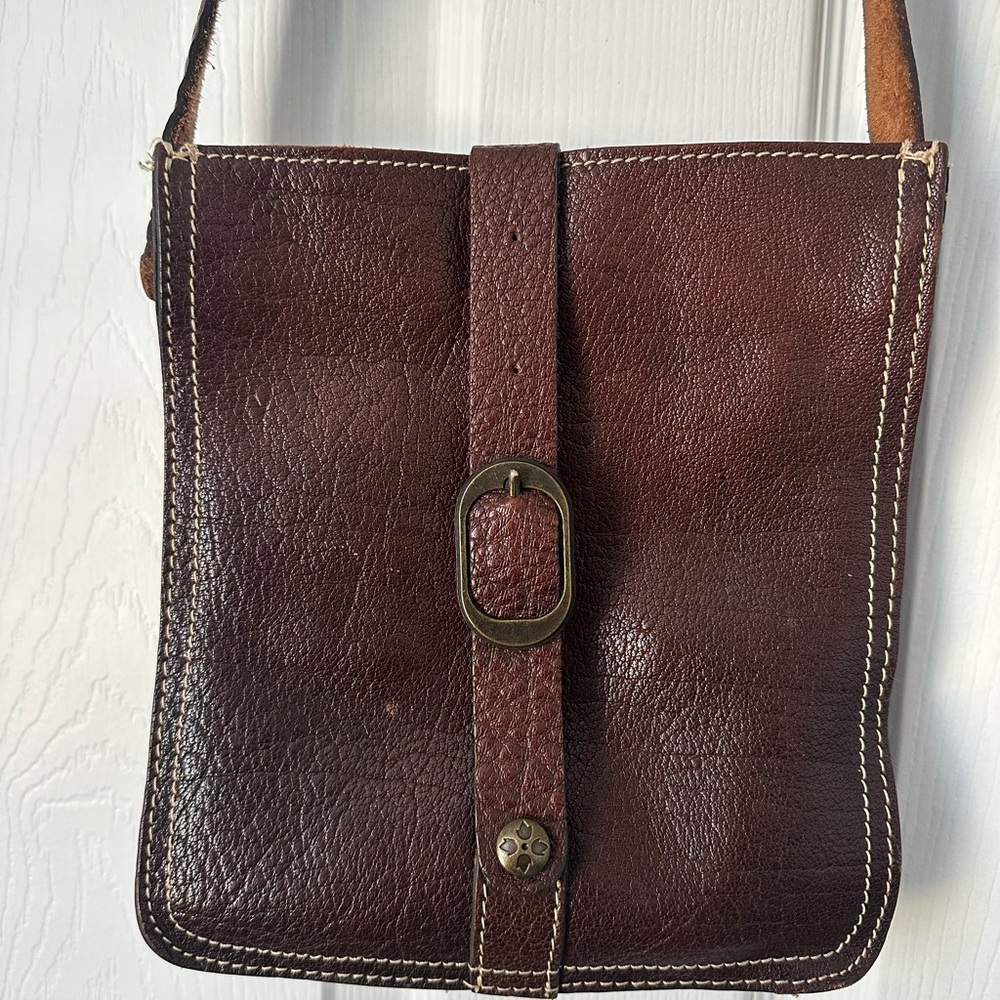 Patricia Nash Venezia Brown Leather Pouch Medium Crossbody Snap Womens Bag
